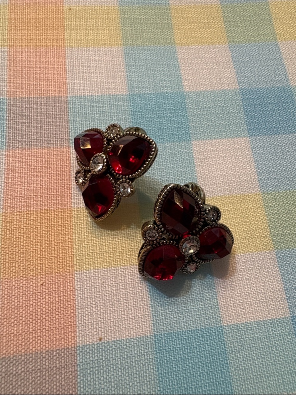 Napier Red Crystal Cluster Clip-On Earrings